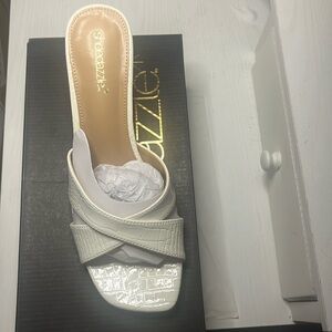 Shoe Dazzle White Croc-Embossed Slide Heel